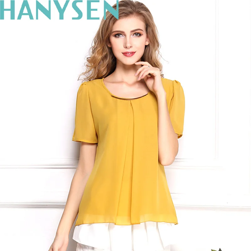 HANYSEN Горячие Продажа 2017 Летняя Мода Блузка Рубашки Плюс Размер Шифон О-Образным