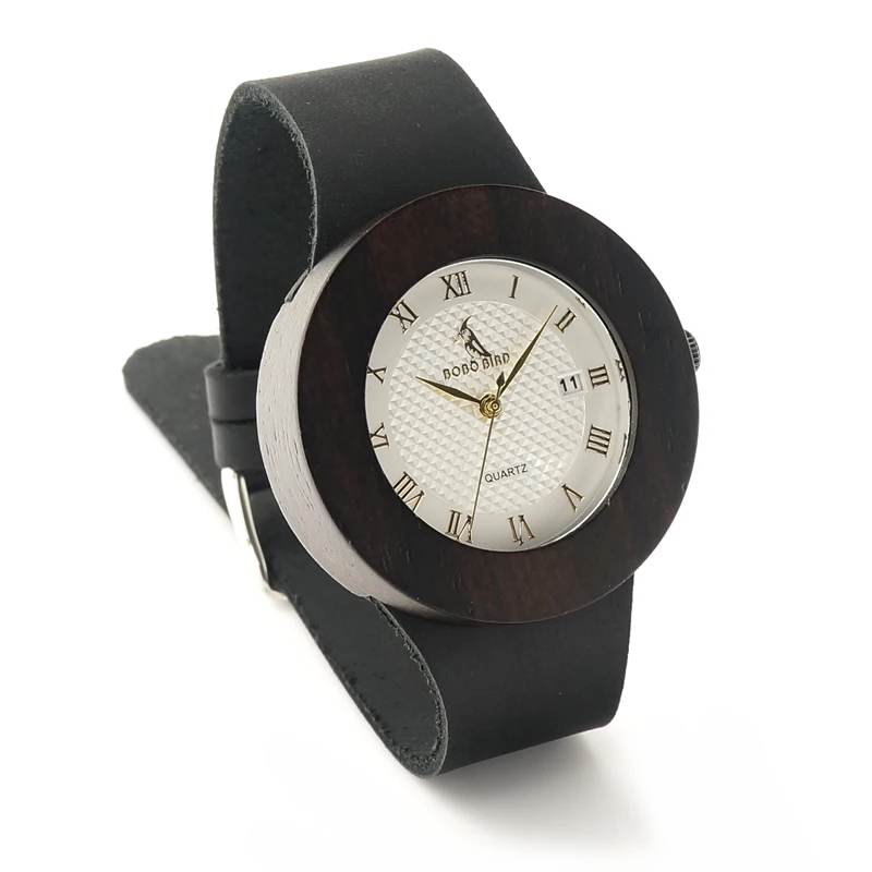 BOBO BIRD C02 мужские и женские круглые деревянные наручные часы с белым циферблатом
