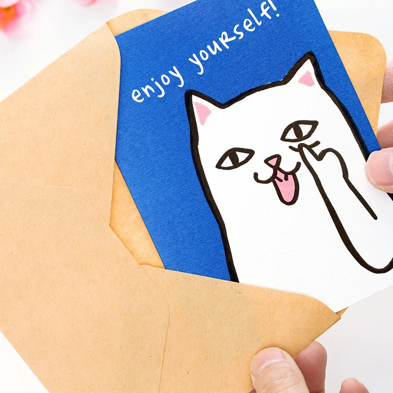 

4pcs/pack Cute Mr Cat Greeting Card with Envelopes Postcard Birthday Letter Envelope Gift Card Message Card Random Pattern