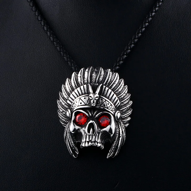 Байер 316L нержавеющая сталь классический Индеец подвеска ожерелье красный камень