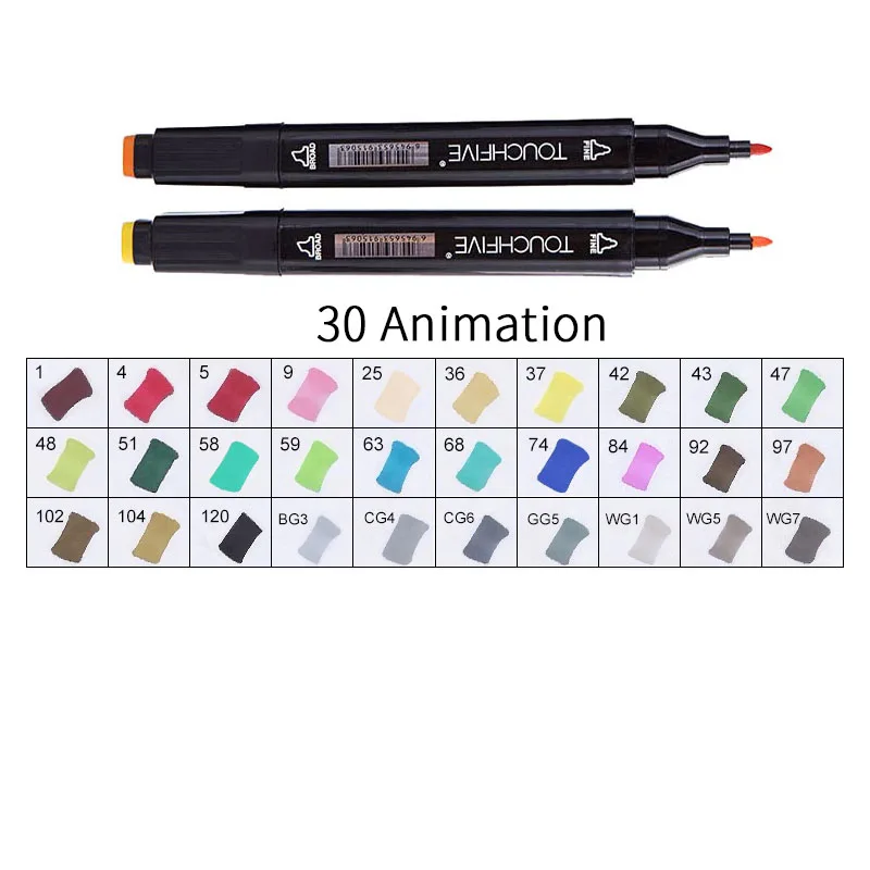 BLACK-30ANIMATION TOUCHFIVE 168 цветов художественные Маркеры Набор ручек с двойной головкой ручка для рисования манга маркер для окрашивания выдвижных ящиков поставки Студенческая ручная краска - Цвет: BLACK-30ANIMATION