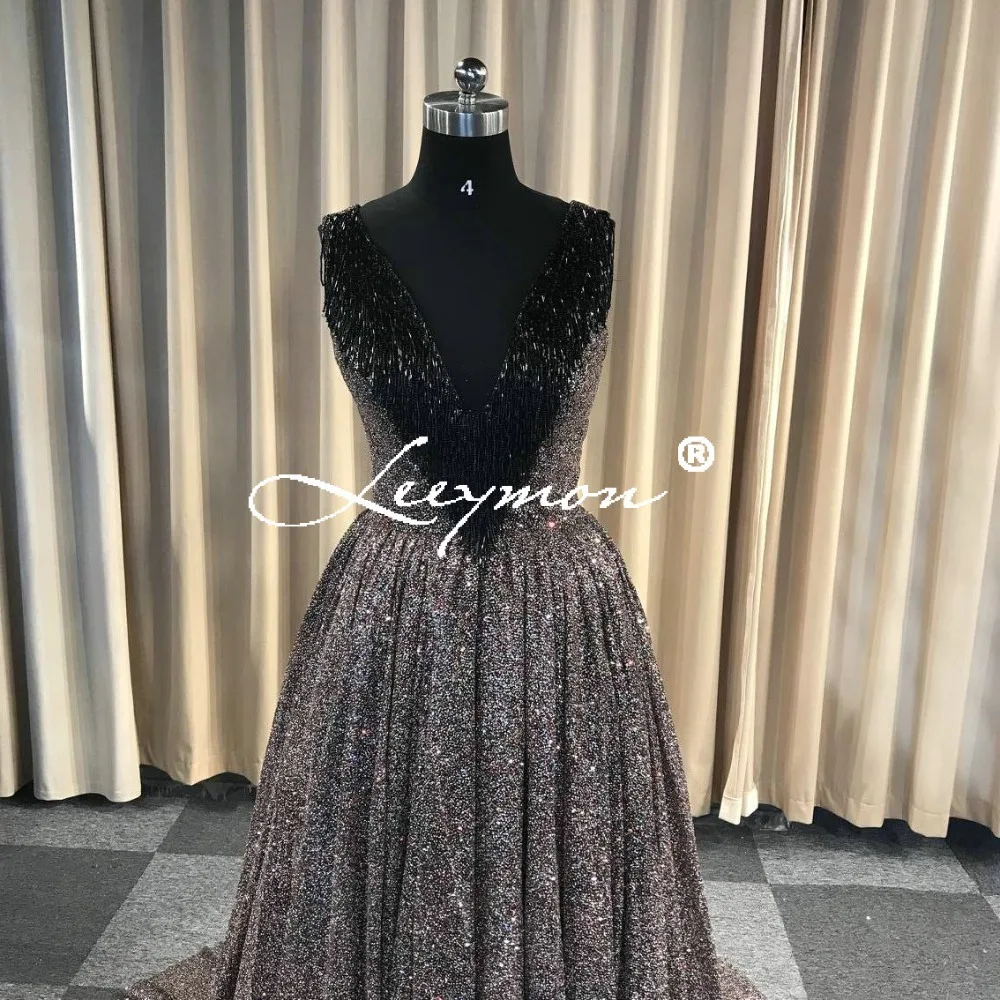 Robe De Soiree блестящее вечернее платье с v-образным вырезом без рукавов вечернее длинное вечернее Плиссированное вечернее платье с кисточками и бисером
