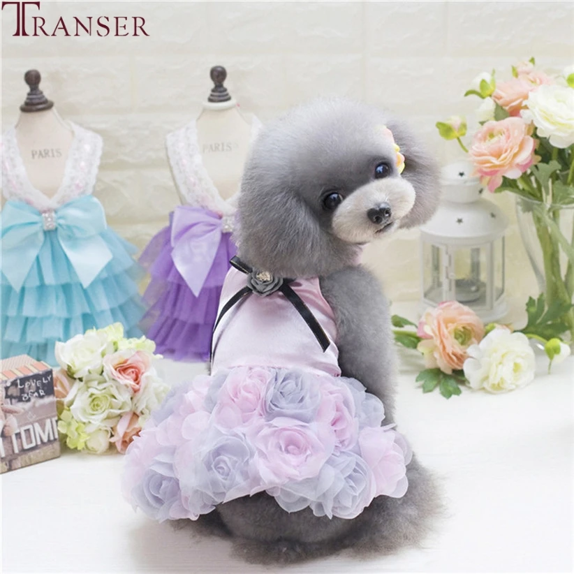 Летняя одежда для домашних животных элегантное платье с розами и бутонами собак