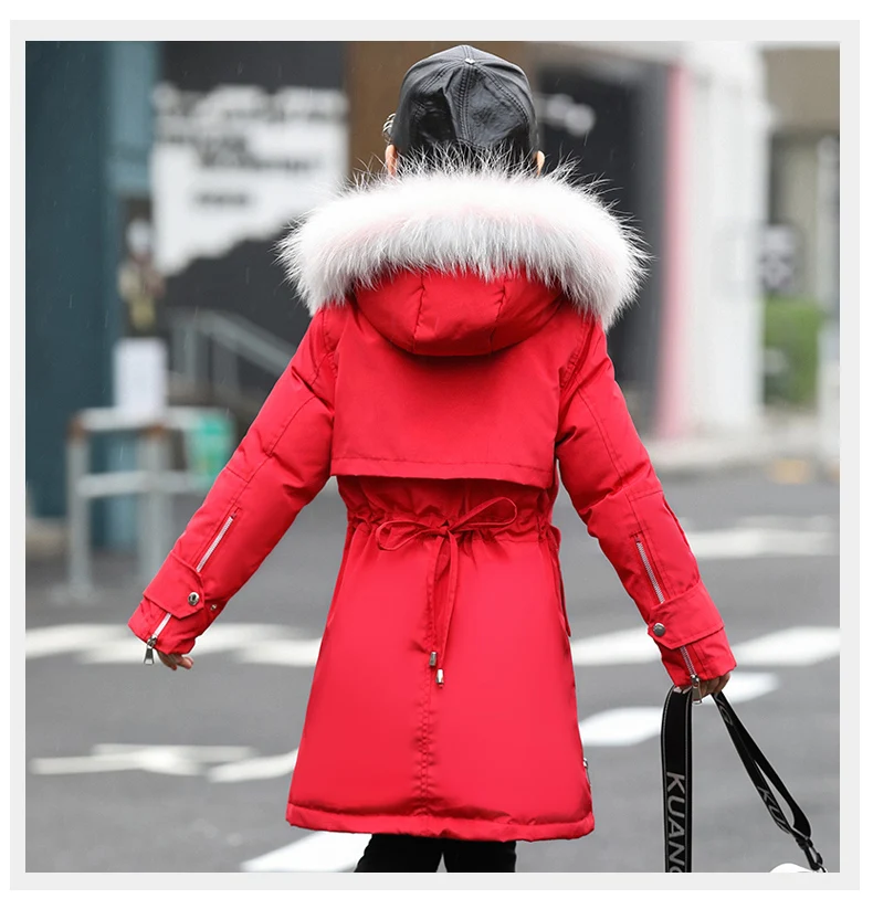 30 degrees Russia Girls down Jacket Winter Children Clothing Fashion multicolour Fur Collar Warm Outerwear& Coats 4-12 Y