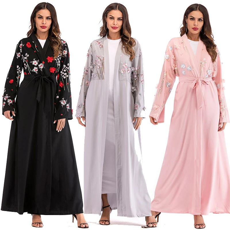 Abaya Дубай сетки цветочные кимоно кардиган мусульманский хиджаб платье Caftan Jilbab Robe abaya s женский Восточный халат турецкая исламская одежда
