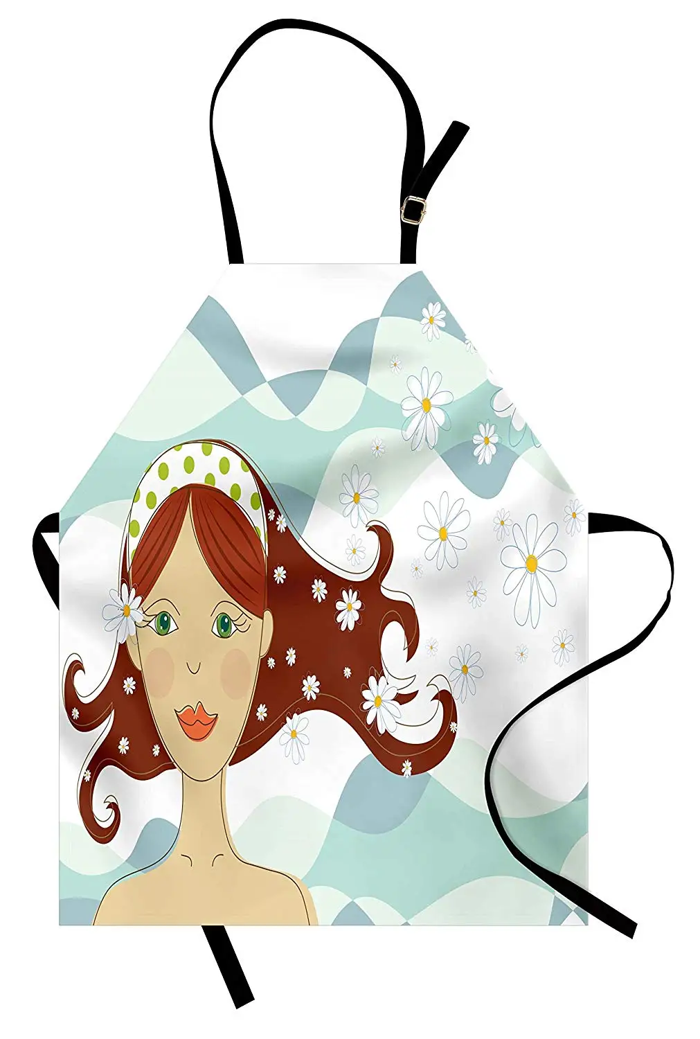 Кудрявые волосы фартук Дейзи леди с зелеными глазами волны фон лето ромашки