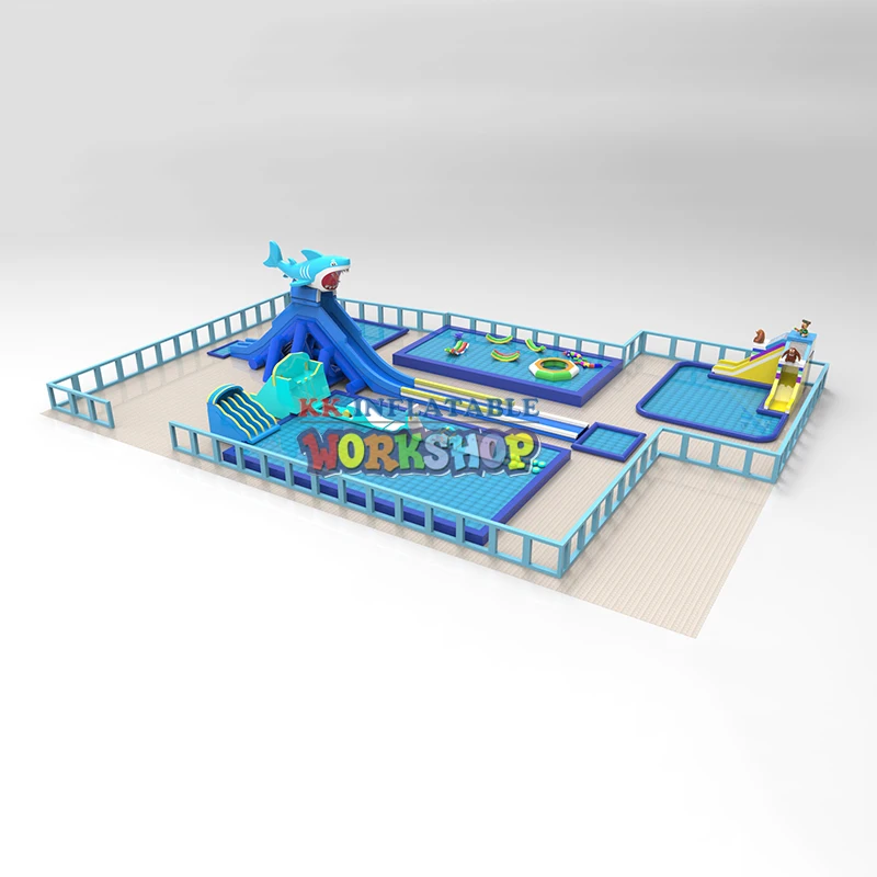 Kopen Shark Water Hippo Slide Giant Boven Grond Opblaasbare Water Zwembad Park Games Opblaasbare Zomer Park