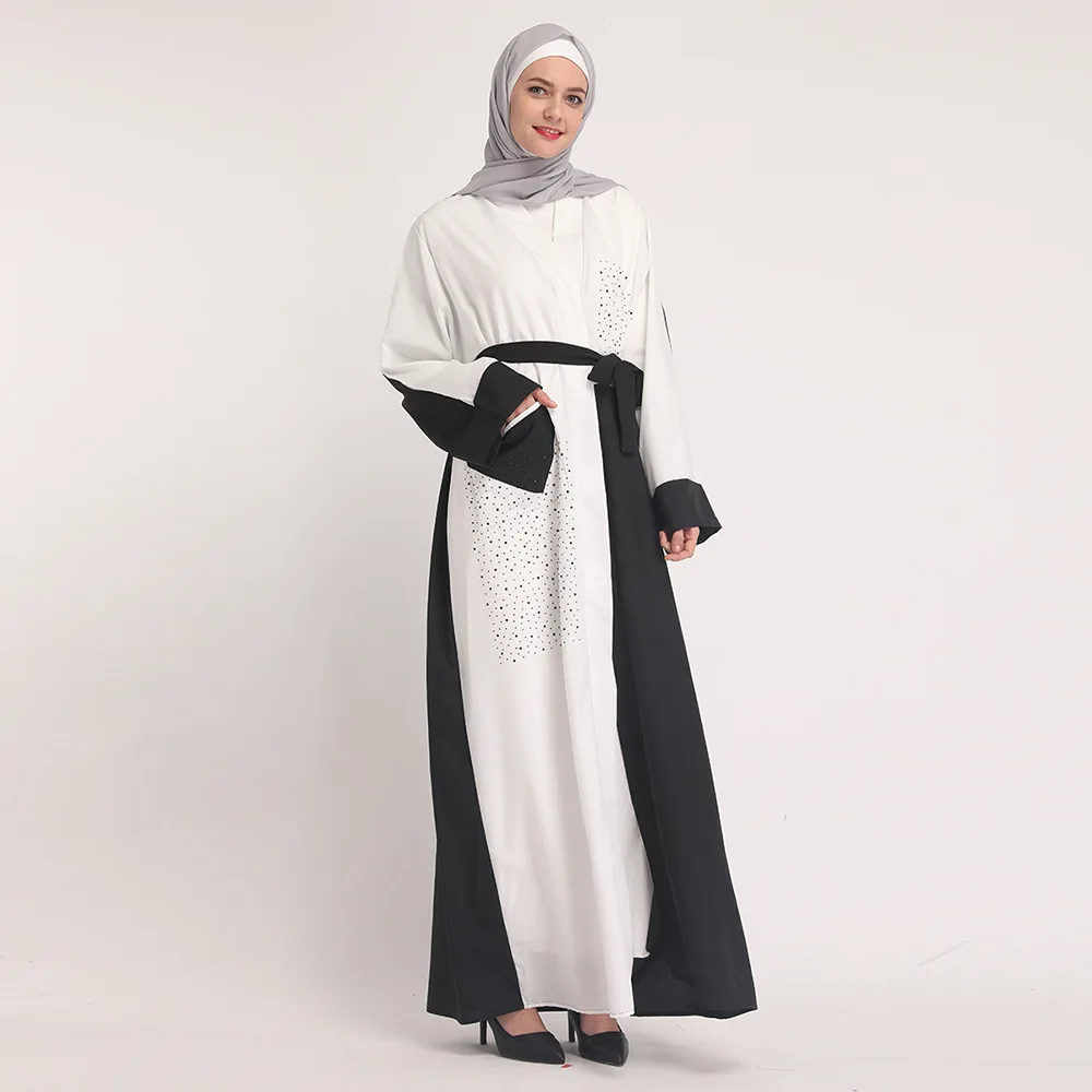 Черно-белый лоскутный кафтан абайя Дубай мусульманское платье джилбаб Caftan