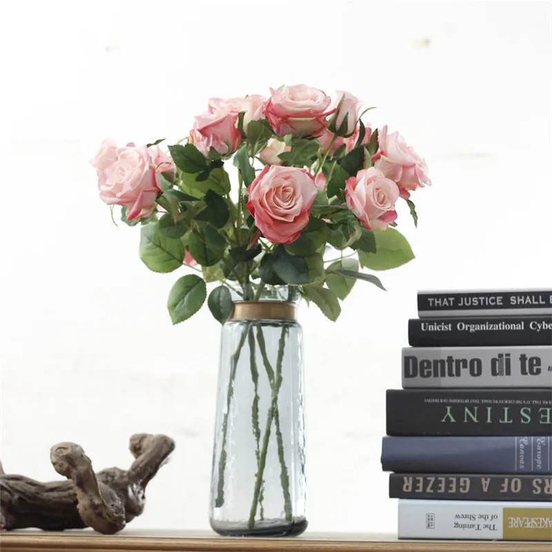 Flone 5 головок настоящие на ощупь розы цветы ветки искусственные букет цветов