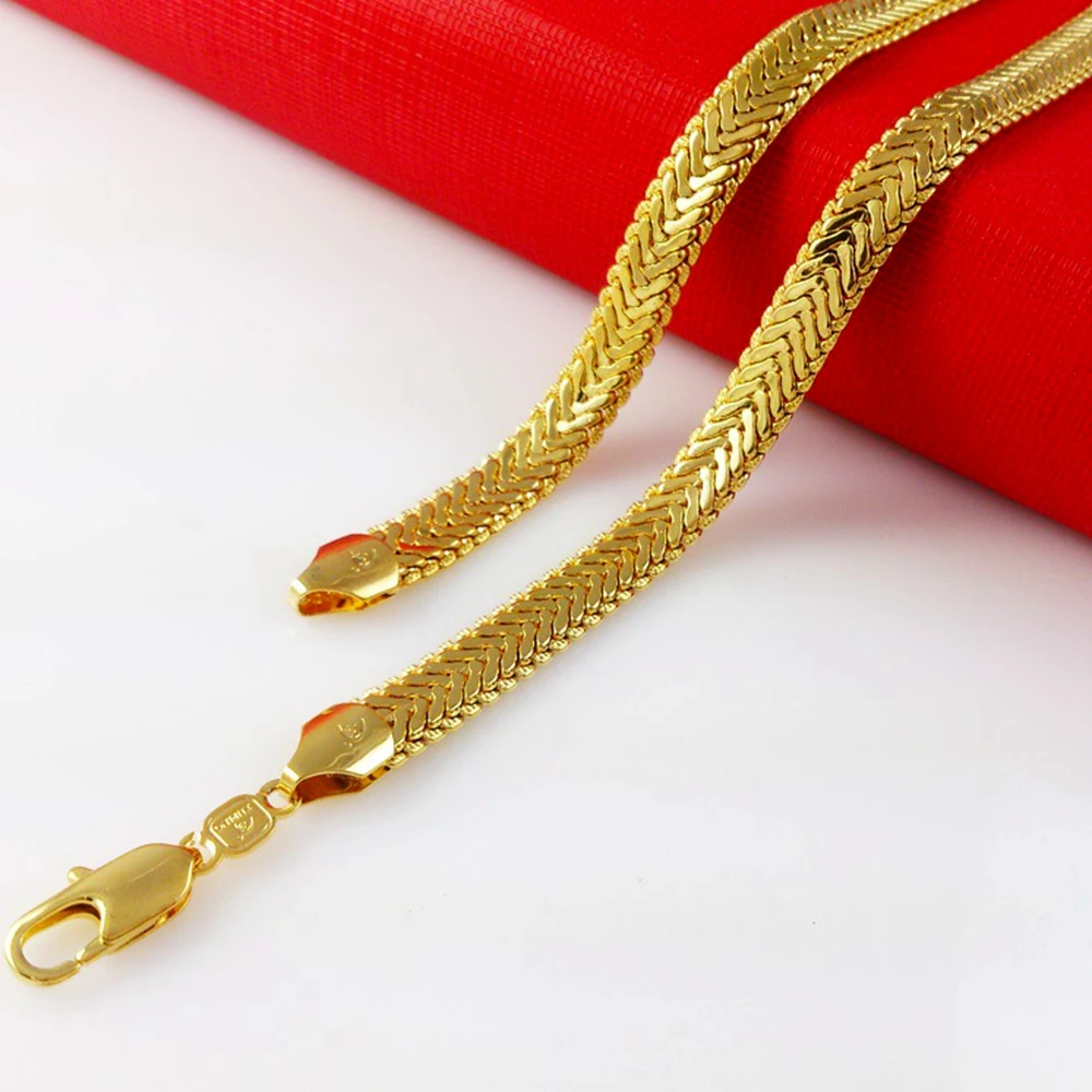 Мужское ожерелье из желтого золота Цепочка Из змеиных костей пробы длиной 46 см |