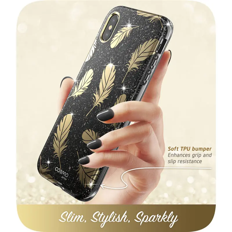 Для iPhone Xs Max Чехол i-Blason Cosmo серия полный корпус сверкающий блеск перо бампер чехол