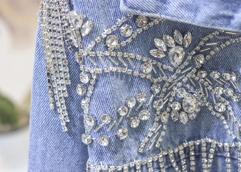 Модная Джинсовая куртка с кисточками базовое пальто длинным рукавом джинсовая