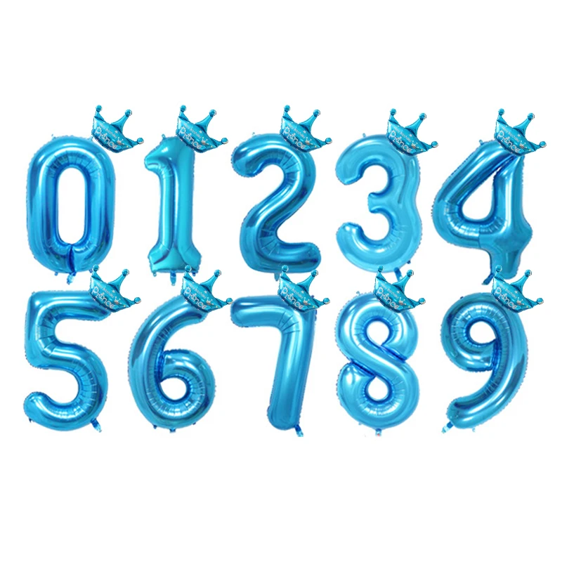 blue crown 2 шт./лот 32 дюймов номер фольги Воздушные шары цифра воздушный шар Дети День рождения Дикие один украшения рисунок 30 Ans Decoracao Coroa - Цвет: blue crown