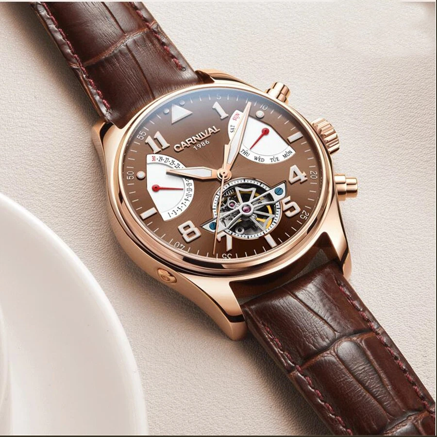 Часы наручные мужские с турбийоном водонепроницаемые до 100 м | Наручные часы