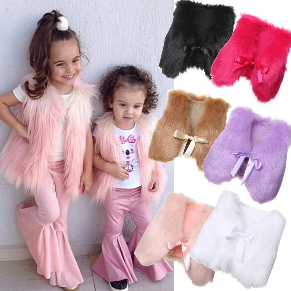 Модные зимние пальто для маленьких девочек жилет из искусственного меха детей