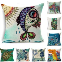 cartoon linen pillow cover ocean carp turtle sea horse cushion cover decorative throw pillow case sofa home decor