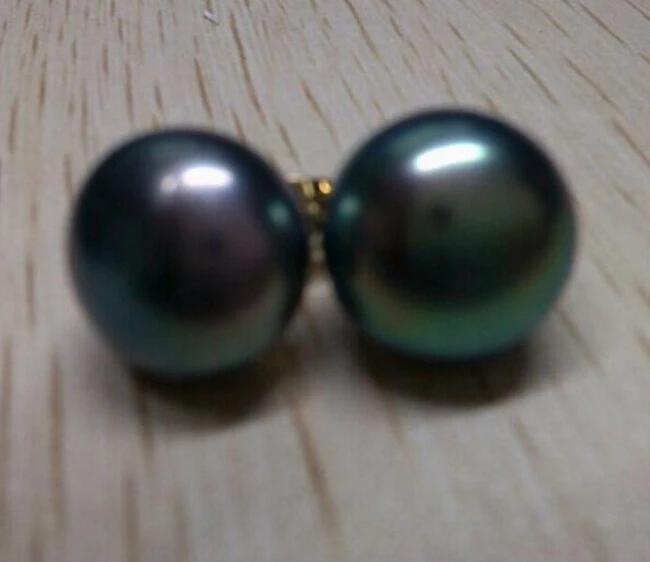 Потрясающие пара натуральных 11-12 мм tahitian серьги с черным жемчугом желтого цвета |