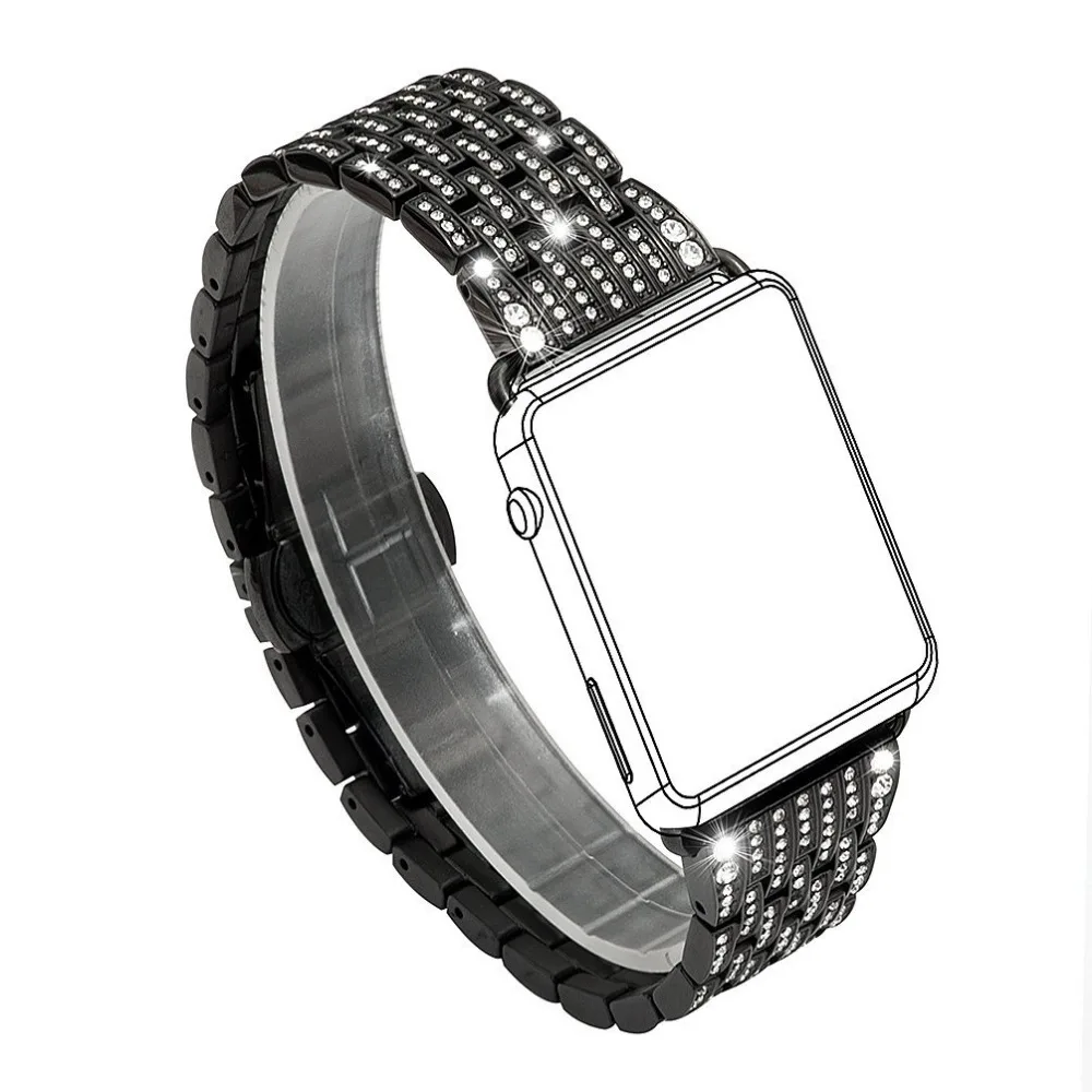 Сменные Ремешки для наручных часов Apple Watch Series 5, 4, 3, 2, с украшением в виде кристаллов Стразы Роскошные туфли-лодочки на платформе, ремешок для наручных часов IWatch, 42/38/44/40 мм Для женщин браслет