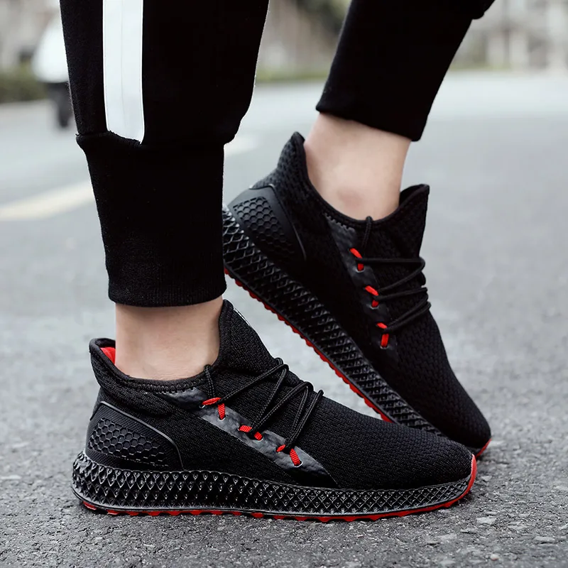 Мужская дышащая обувь для бега черная Красная Спортивная мужчин ультра