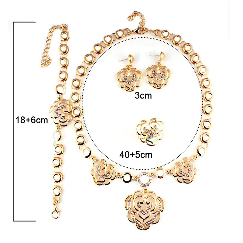 Комплект из колье серёг браслета и кольца золотистого цвета|Ювелирные наборы для