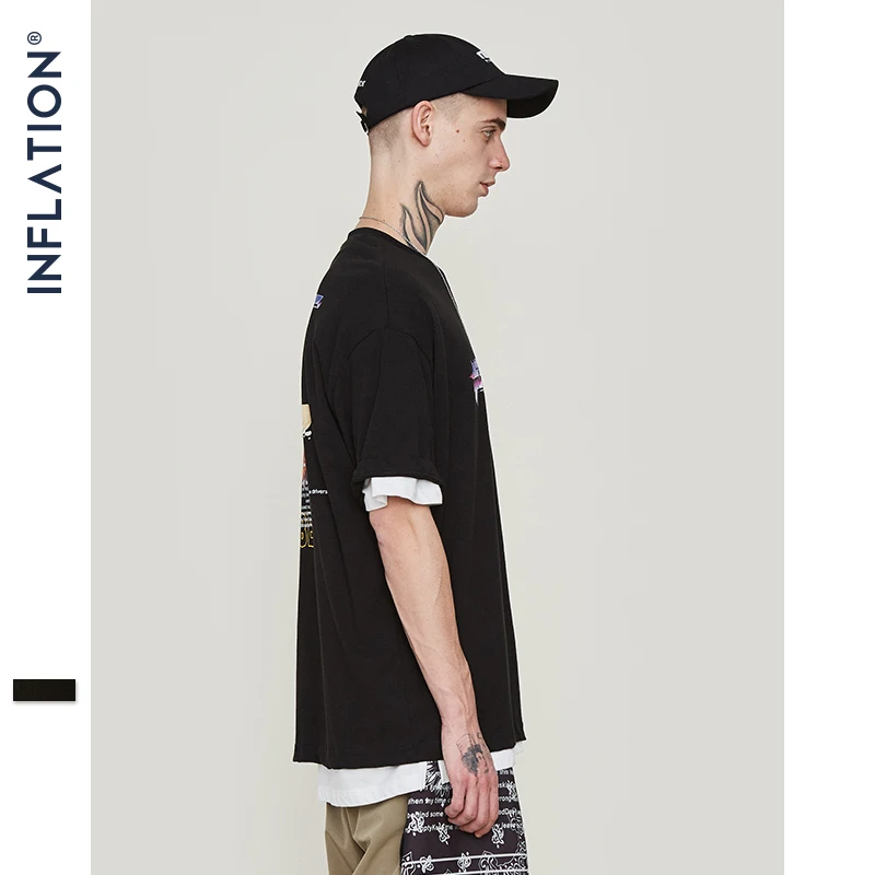 Мужская футболка INFLATION черная свободная с коротким рукавом лето 2019 | одежда