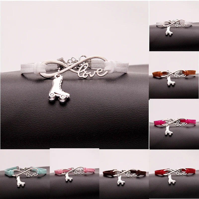 (10 шт./лот) браслет Бесконечность любовь роллер Скейт И Браслеты Шарм плетеный