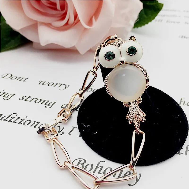 Модные элегантные прозрачные сова очарование Браслеты и браслеты из розового