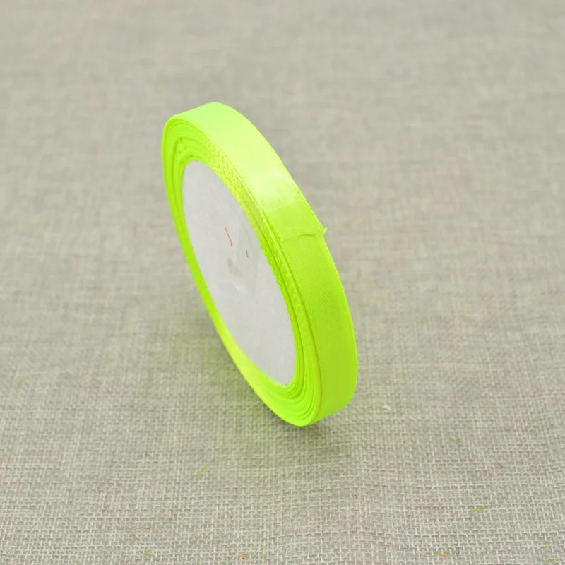 Fluorescent green 10 мм, 25 ярдов, шелковая атласная лента для свадебного автомобиля, ручная работа, Подарочная коробка для конфет, материалы для украшения, рождественские ленты - Цвет: Fluorescent green