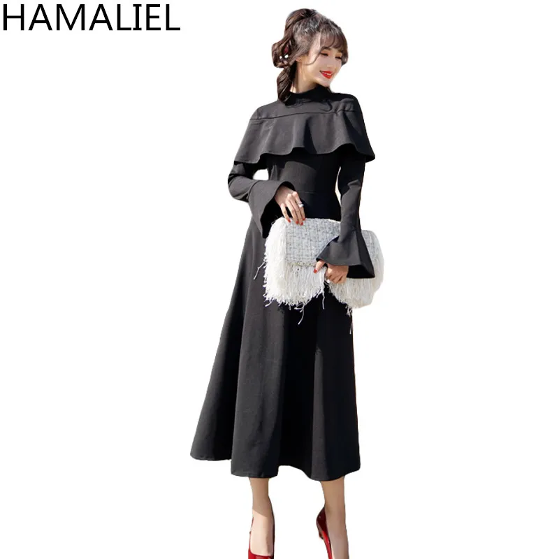 HAMALIEL 2018 Осенняя шаль с оборками бальное платье длинное женское черное длинным