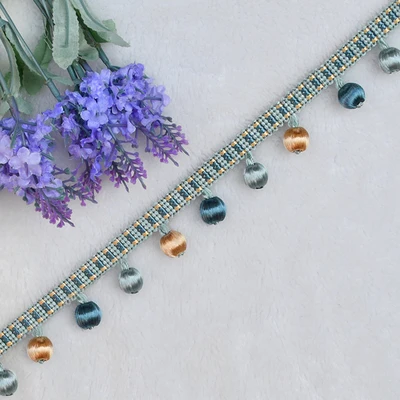 Light blue 3 ярда/лот Европейский Стиль искусственный шелк бусины кружевная бахрома с кисточками мяч занавес диван аксессуары для скатерти пом кружево отделка Diy украшения - Цвет: Light blue