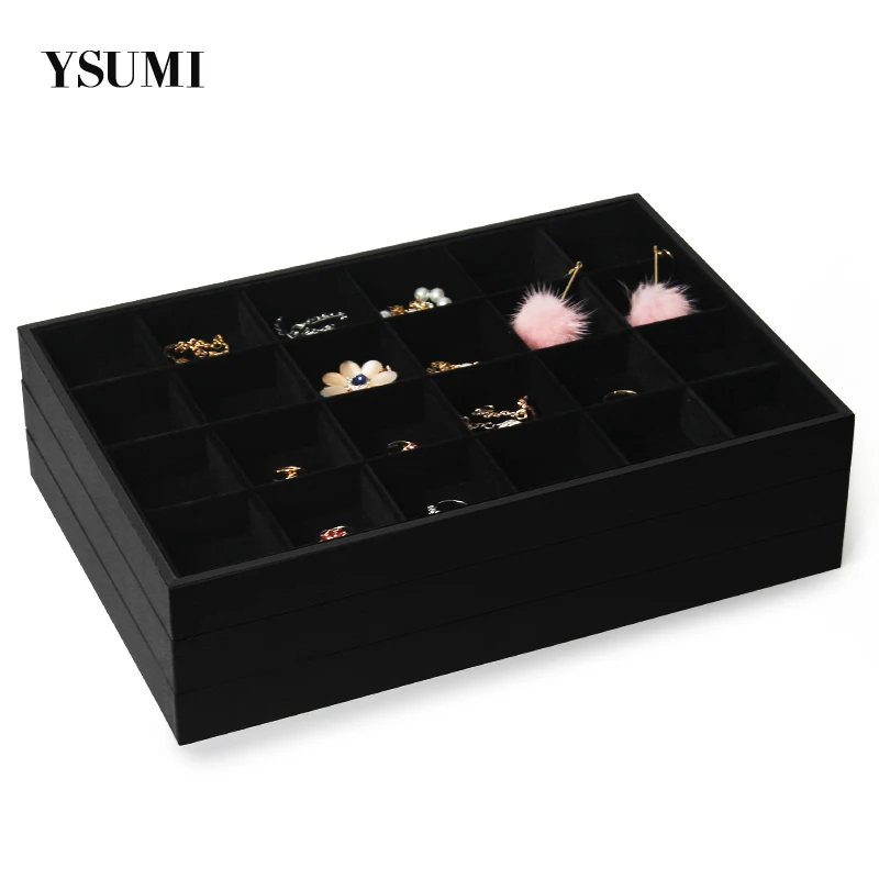 YSUMI черная искусственная кожа и бархат 24 Сетки дисплей ювелирных изделий стенд
