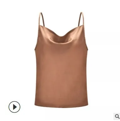 khaki tank Luzuzi Клубные атласные Женские однотонные топы на тонких бретельках летние майки рубашки с открытой спиной однотонные сексуальные Повседневные базовые Топы Плюс Размер - Color: khaki tank