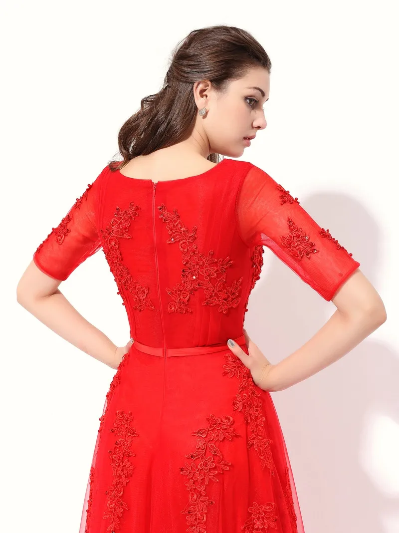 Женское вечернее длинное платье SSYFashion, бальное платье с закрытой спиной, V-образным вырезом и кружевной вышивкой с бисером, платье с рукавом до локтя для свадебных и выпускных торжеств, индивидуальный пошив