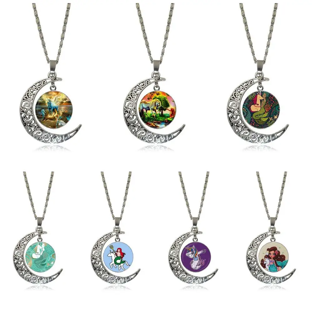 EJ глянцевый дизайн модный стеклянный полумесяц женское ожерелье подвески для