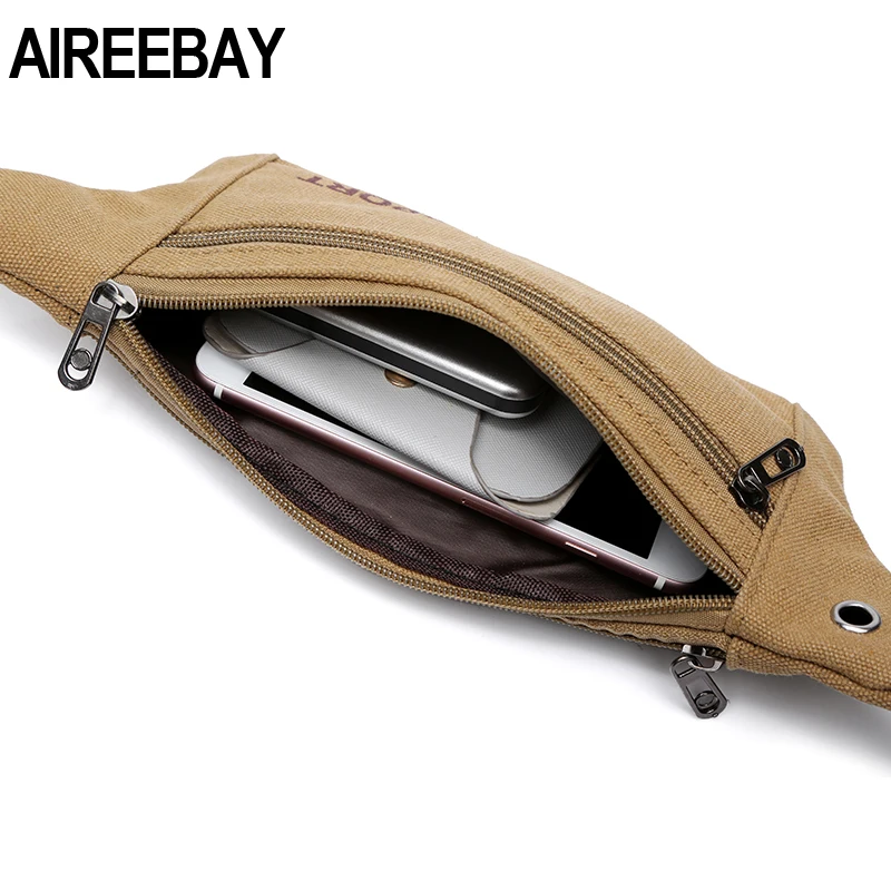 AIREEBAY, мужская повседневная прочная поясная сумка, Мужские поясные сумки, Холщовая Сумка, новинка, военная сумка, три кармана на молнии
