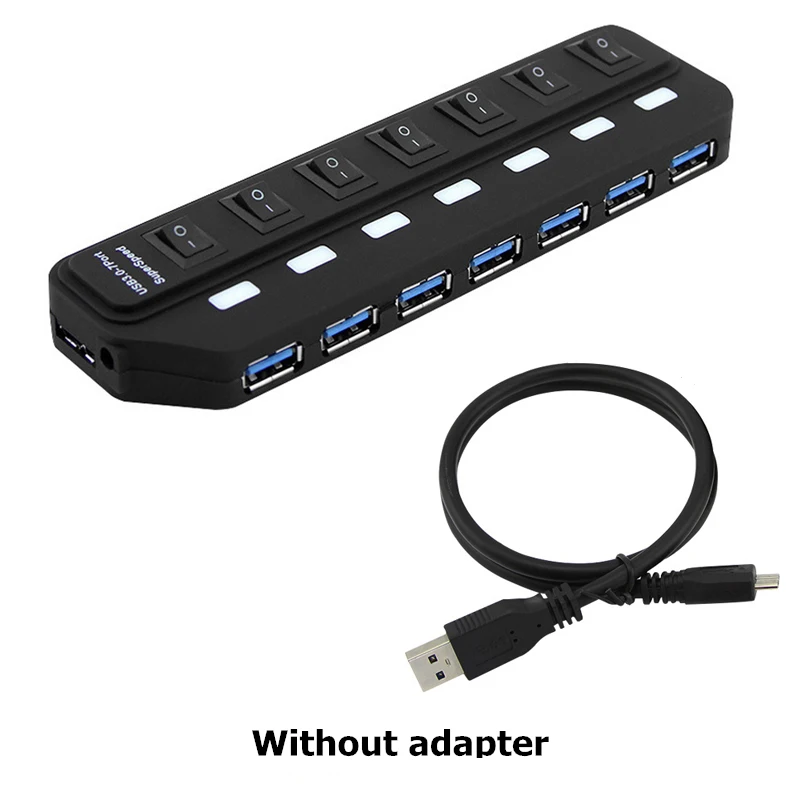 Высокоскоростной концентратор USB 3,0 с 4 и 7 портами с переключателем OnOff адаптер питания usb-хаб 3,0 для настольного ноутбука u-диск Компьютер Медиа зарядное устройство - Цвет: 7 Ports no adapter