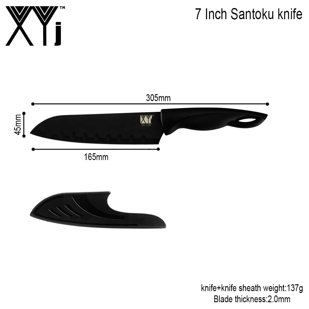 7 Inch Santoku XYj Кливер кухонный нож Японский стальной нож шеф-повара Santoku фруктовое устройство резки овощей с крышкой для бытовой повара - Цвет: 7 Inch Santoku