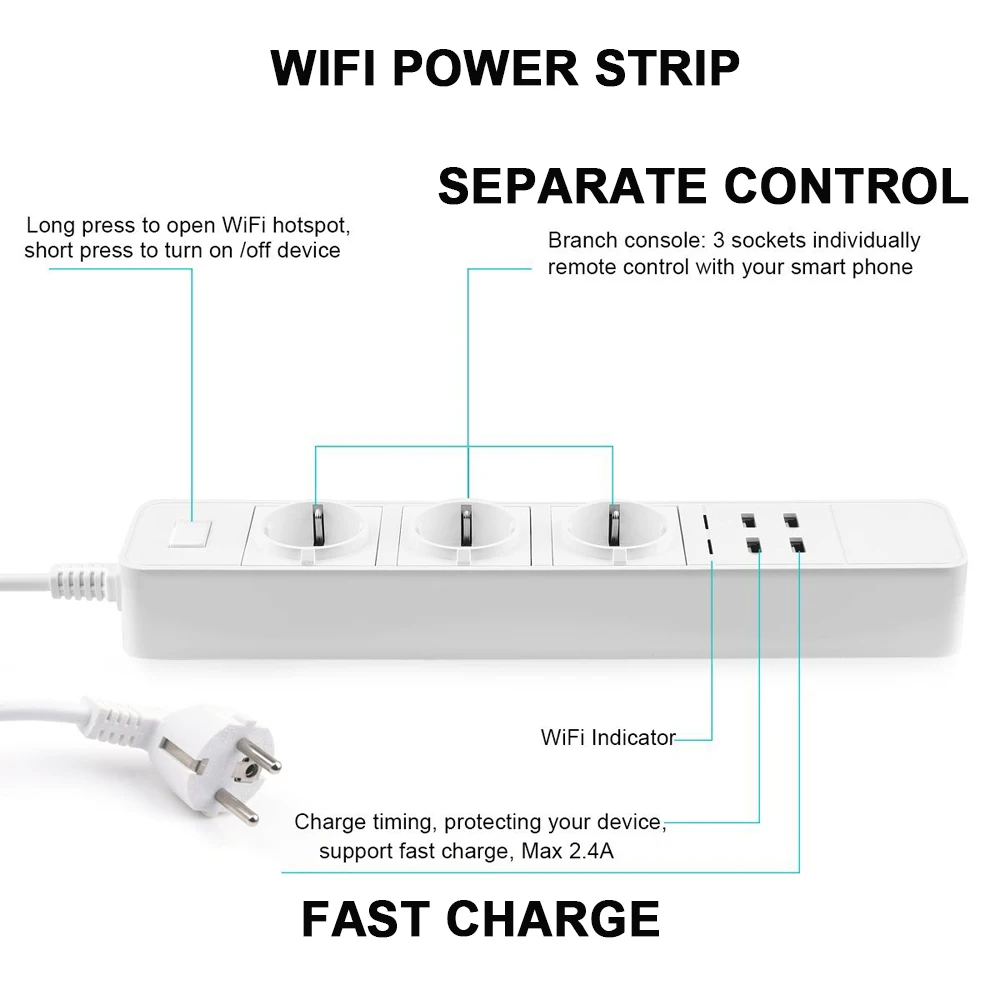 Умный Wifi удлинитель от перенапряжения переменного тока розетка со множеством