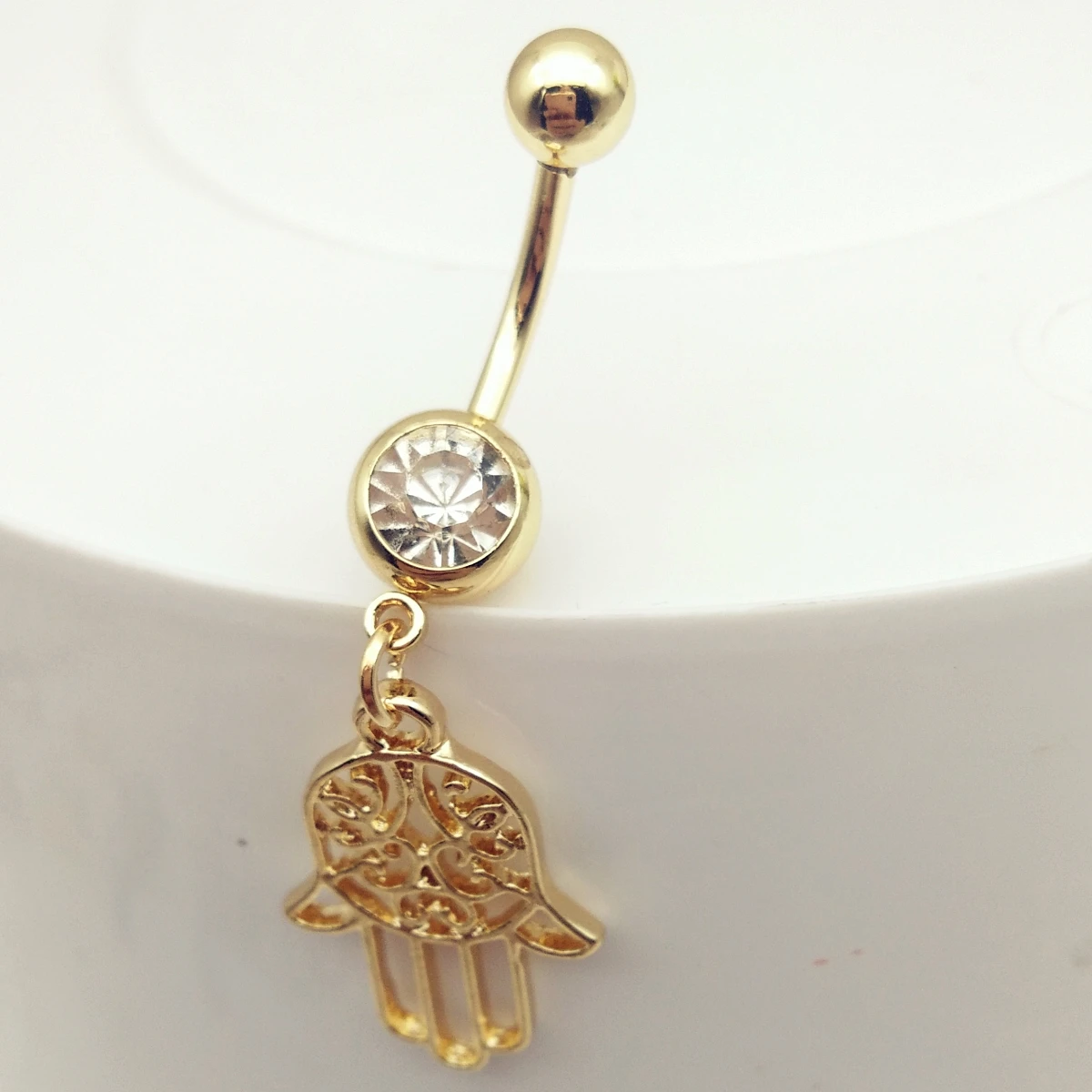 1 шт. Сталь 14G висячий полые хамса руки живот кольца Необычные золотые военно