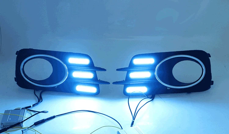 Qirun led drl Дневной ходовой светильник для Volkswagen Tiguan 2010-2012 с динамическим движущимся желтым поворотником и синим ночным светильник