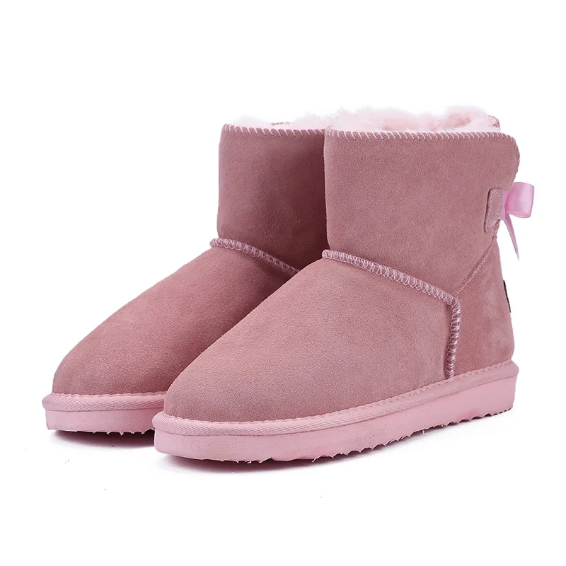 Light Pink Модные женские теплые зимние ботинки; женские ботинки из натуральной воловьей кожи; ботильоны; обувь на меху; размеры 34-44 - Цвет: Light Pink