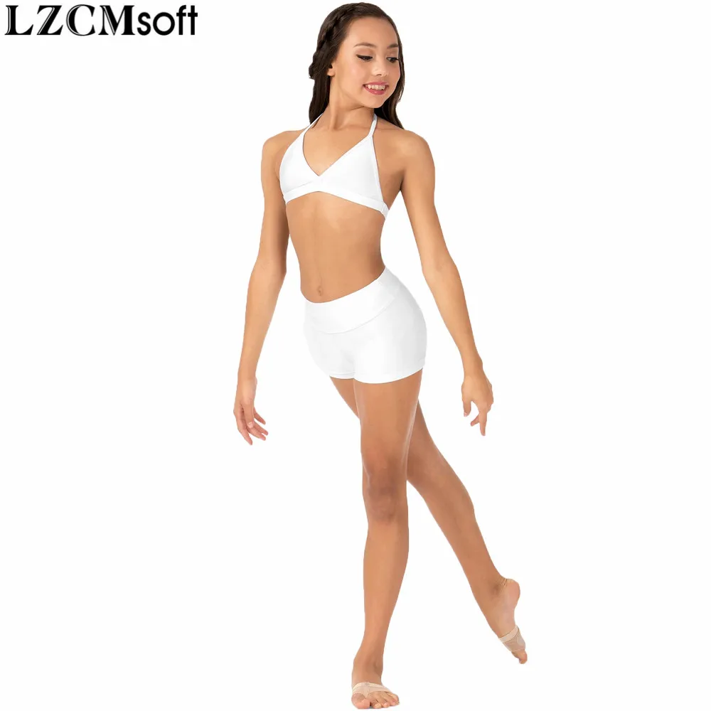 White LZCMsoft/Детские гимнастические шорты с высокой талией для девочек, черные Балетные Шорты из спандекса и лайкры для мальчиков, одежда для сцены - Цвет: White