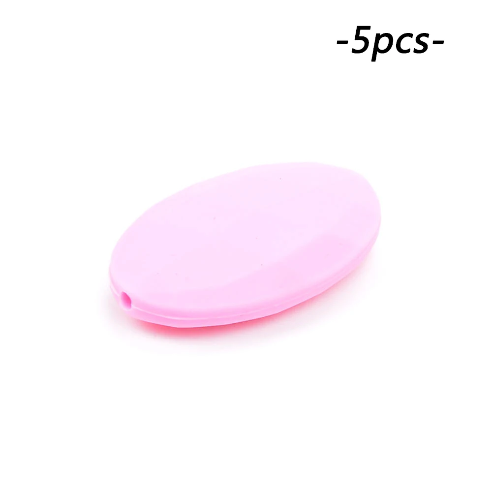 LOFCA 5 шт./лот Силиконовые Шарики BPA бесплатно плоские овальные круглые детские трофеи аксессуары Прорезывание Зубов, бисер для ребенка, свободные шарики - Цвет: pink