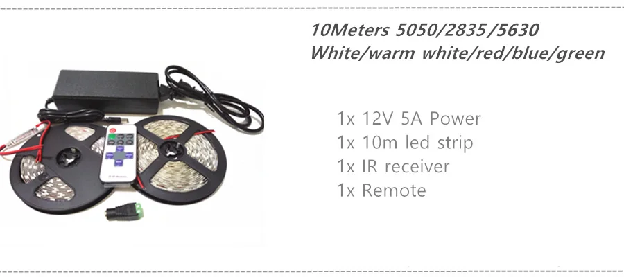 5-10 м Светодиодная лента светильник 5050 2835 5630 SMD гибкая RGB светодиодная лента e лента DC12V+ адаптер питания+ пульт дистанционного управления полный комплект для кухни