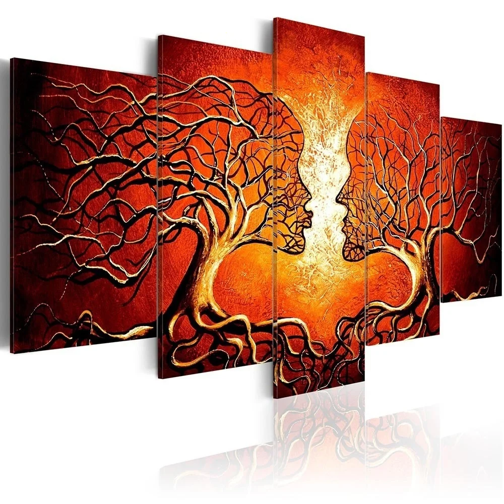 Canvas Wall Artwork HD Print 5 Pieces Painting Abstract Kiss Tree Poster Home Decorative Modern For Living Room Modular Picture | Дом и сад
