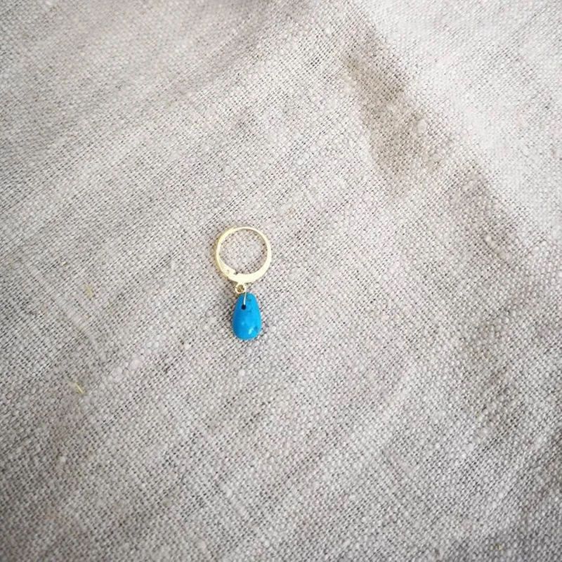 Женские серьги обручи WTLTC простые маленькие с бирюзой из каплевидного камня в