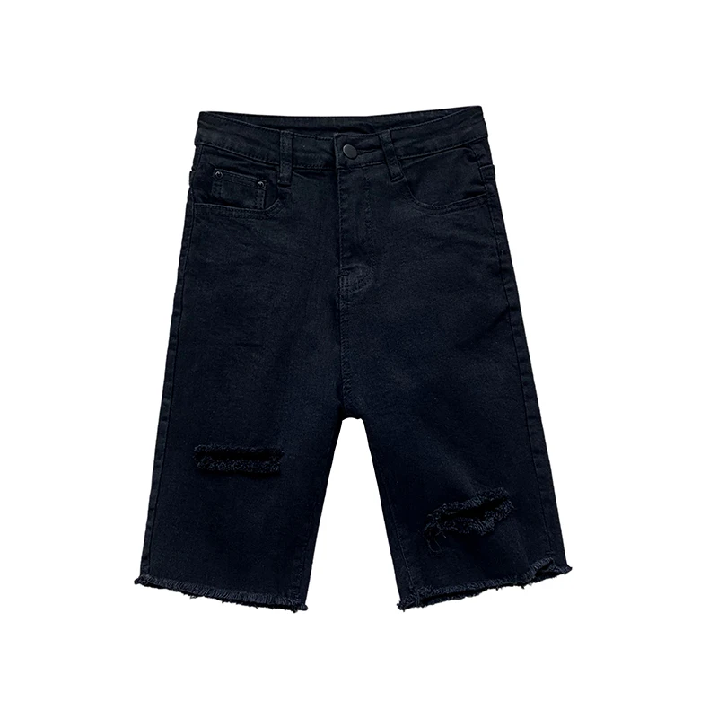 2020 летние корейские модные короткие джинсы для девочек с дырками обтягивающие
