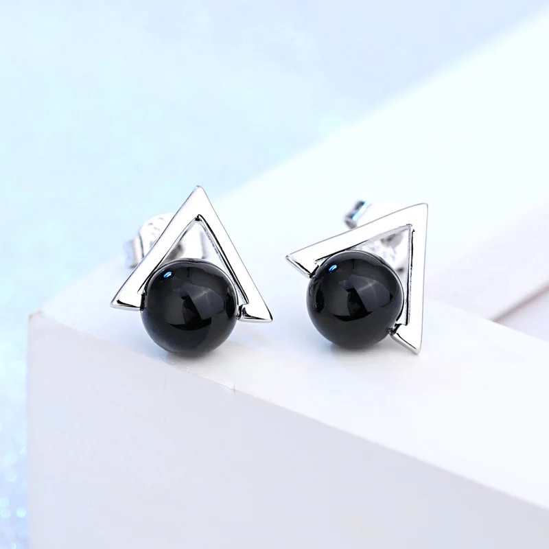 XIYANIKE 925 Sterling Silver Minimalist Fashion Geometric Natural Crystal Triangle Jewelry Sets For Women Ear Accessories NE+EA