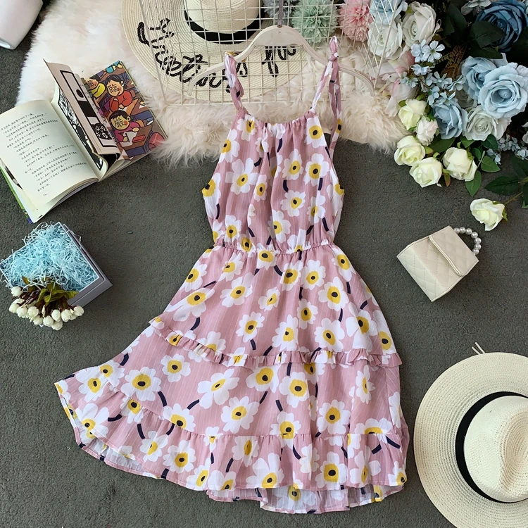 Женское платье на бретельках ALPHALMODA Пляжное с цветочным принтом лето 2019 | Женская