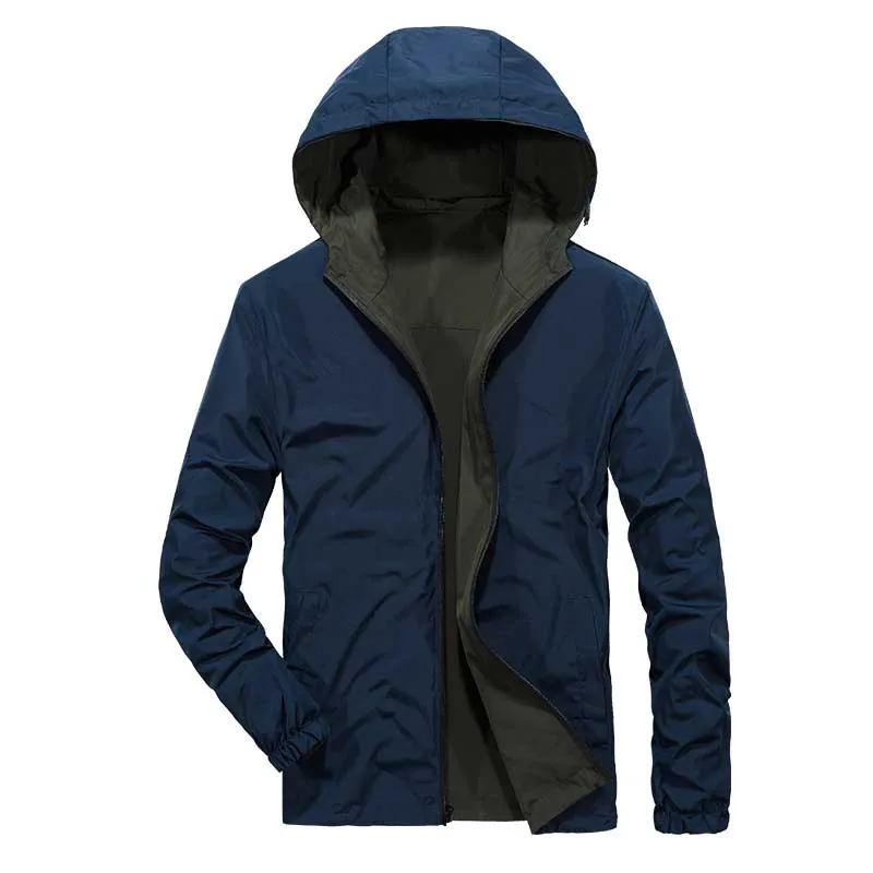 Двухсторонняя куртка на весну и осень мужская повседневная с капюшоном ветровка